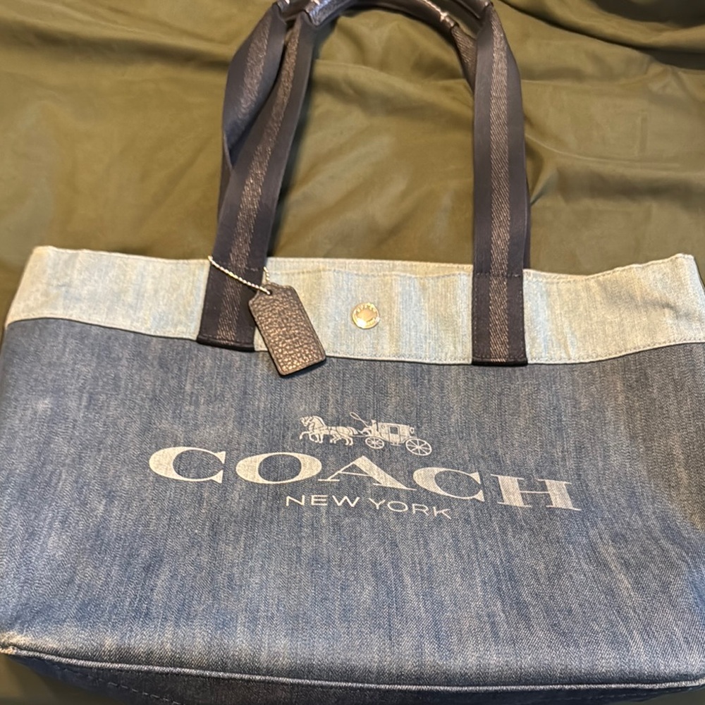 Coach Blue Denim Tote with Navy Handles
